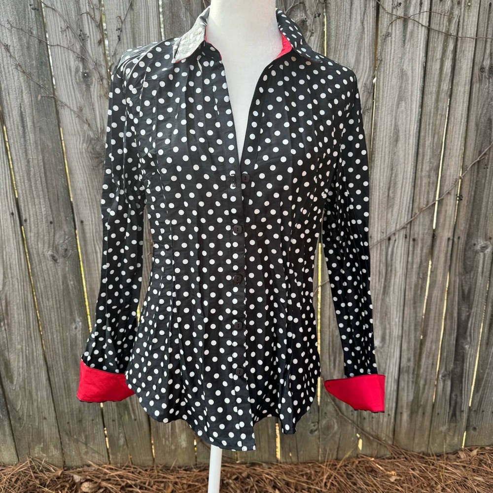 Beluga women’s  Black and White Polka Dot Button-Down Shirt